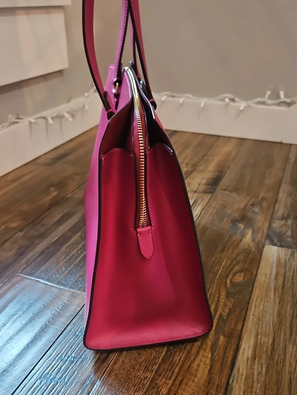 Coach Magenta Leather Tote with Gold-Tone Hardware